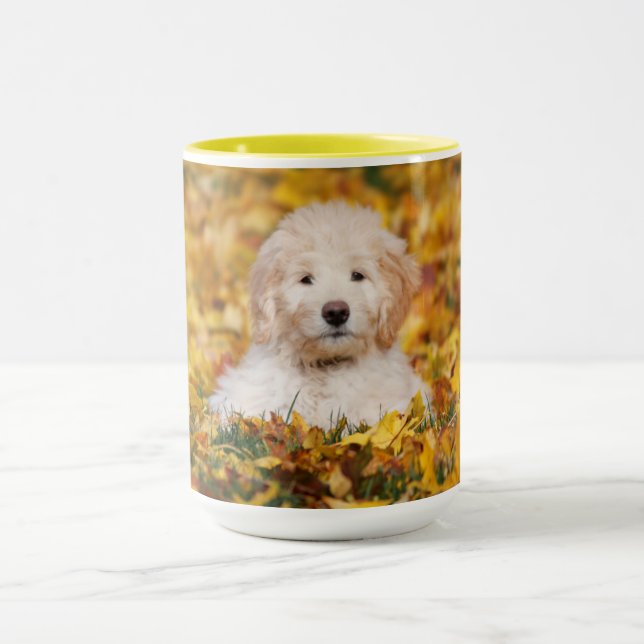 Goldendoodle Puppy In Fall Leaves Mug (Center)