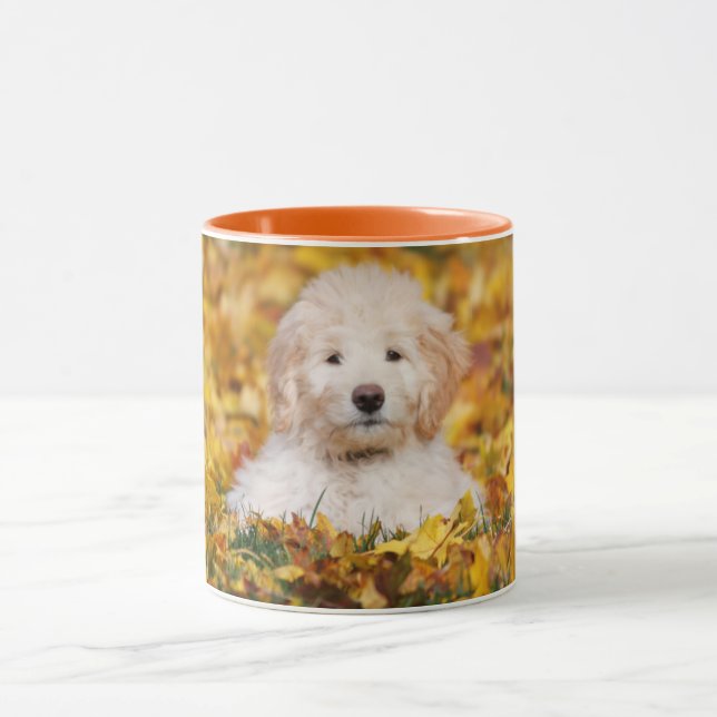 Goldendoodle Puppy In Fall Leaves Mug (Center)