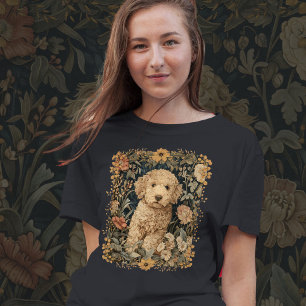 Goldendoodle Puppy in Old Fashioned Garden T-Shirt