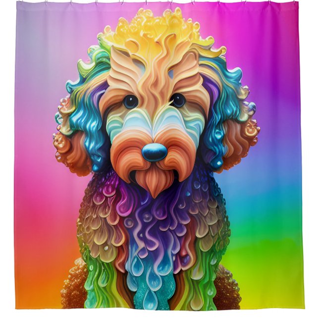 Goldendoodle Puppy Lil Dood Colourful  Shower Curtain (Front)