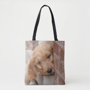 Goldendoodle Puppy Peeking Tote Bag