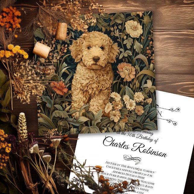 Goldendoodle Puppy William Morris Style Party Thank You Card (Creator Uploaded)