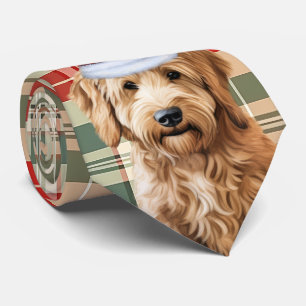 Goldendoodle Red Green Plaid Holiday Christmas  Tie