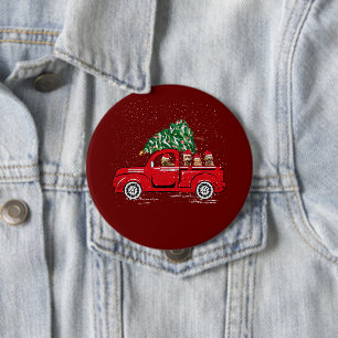 Goldendoodle Riding Red Truck Santa Christmas Paja 10 Cm Round Badge