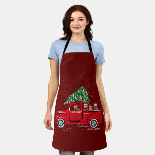 Goldendoodle Riding Red Truck Santa Christmas Paja Apron