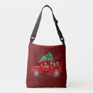 Goldendoodle Riding Red Truck Santa Christmas Paja Crossbody Bag