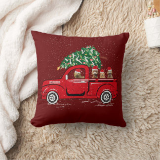 Goldendoodle Riding Red Truck Santa Christmas Paja Cushion