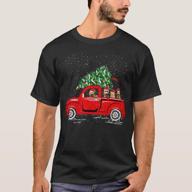 Goldendoodle Riding Red Truck Santa Christmas Paja T-Shirt (Front)