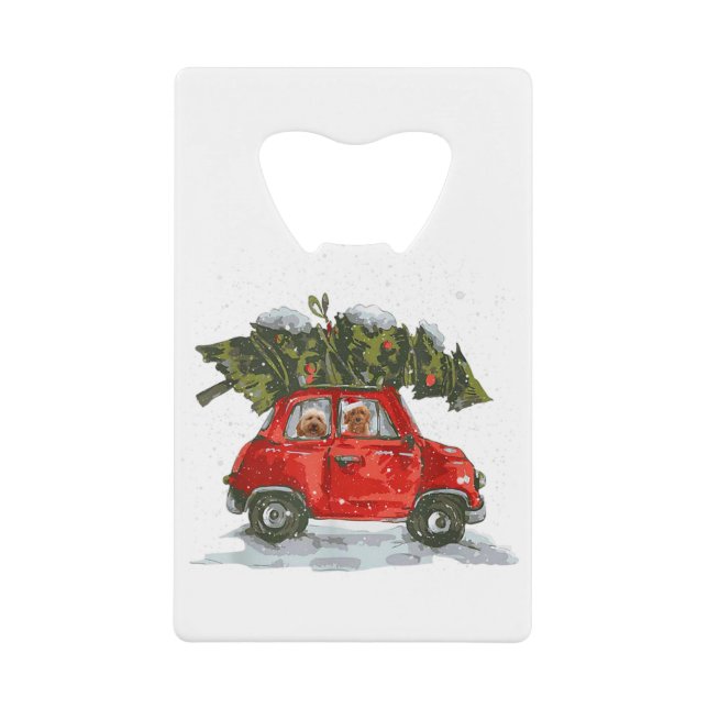 Goldendoodle riding red truck xmas merry christmas (Front)