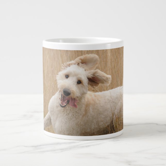 Goldendoodle Runs Through Grass Large Coffee Mug (Front)