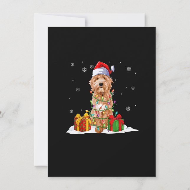 Goldendoodle Santa Christmas Tree Lights Xmas Paja Invitation (Front)