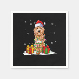 Goldendoodle Santa Christmas Tree Lights Xmas Paja Napkin