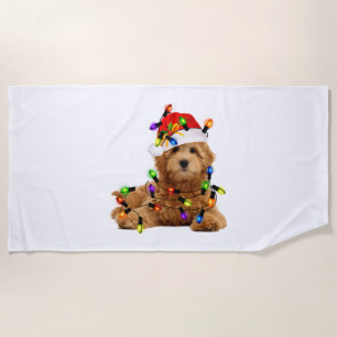 Goldendoodle Santa Dog Beach Towel
