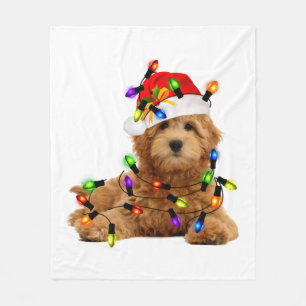 Goldendoodle Santa Dog Fleece Blanket