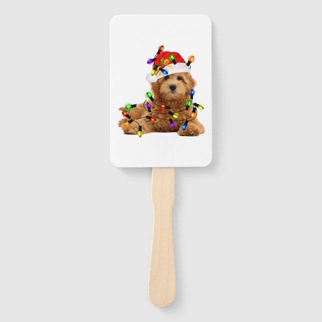 Goldendoodle Santa Dog Hand Fan (Front)