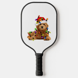 Goldendoodle Santa Dog Pickleball Paddle