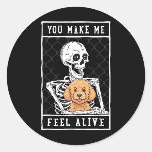Goldendoodle Skeleton You Make Feel Halloween Me A Classic Round Sticker