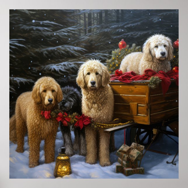 Goldendoodle Snowy Sleigh Christmas Decor (Front)