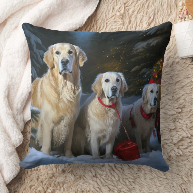 Goldendoodle Snowy Sleigh Christmas Decor Cushion (Blanket)