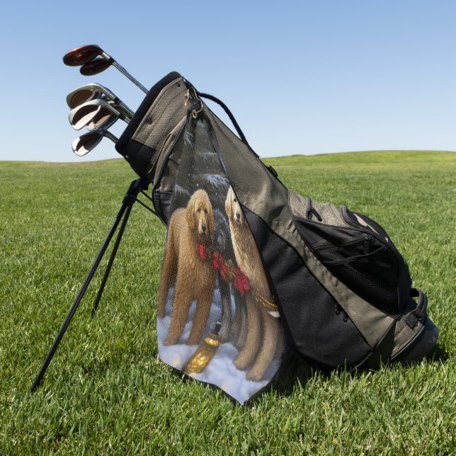 Goldendoodle Snowy Sleigh Christmas Decor   Golf Towel (Green)