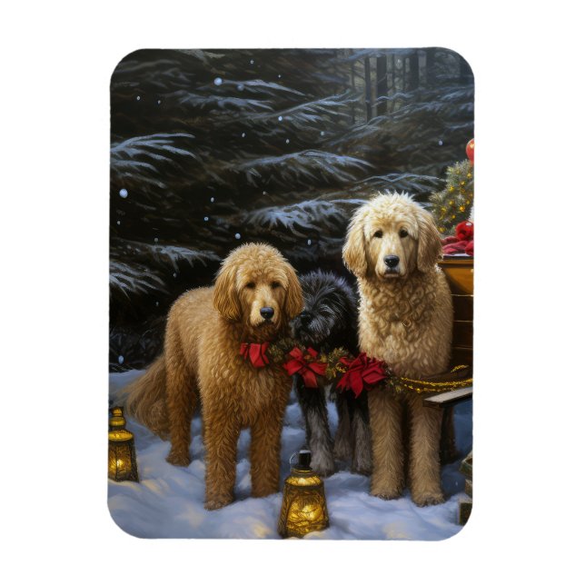 Goldendoodle Snowy Sleigh Christmas Decor   Magnet (Vertical)