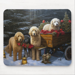 Goldendoodle Snowy Sleigh Christmas Decor Mouse Mat