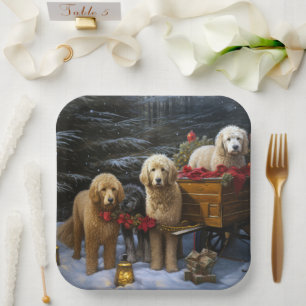 Goldendoodle Snowy Sleigh Christmas Decor   Paper Plate