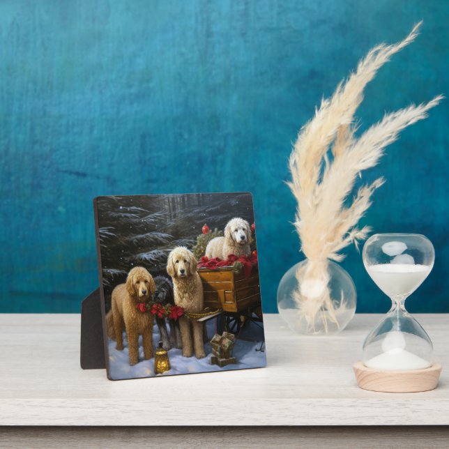 Goldendoodle Snowy Sleigh Christmas Decor   Plaque (Insitu)