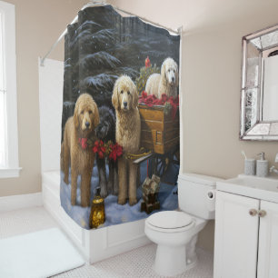 Goldendoodle Snowy Sleigh Christmas Decor   Shower Curtain