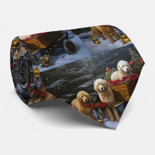Goldendoodle Snowy Sleigh Christmas Decor   Tie