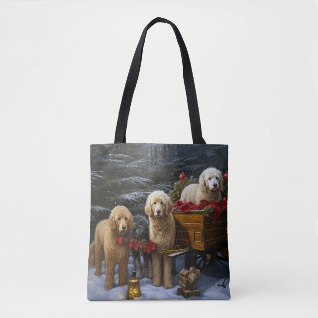 Goldendoodle Snowy Sleigh Christmas Decor   Tote Bag (Front)