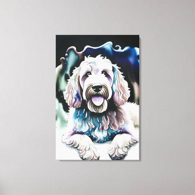 Goldendoodle Soft Pastel Watercolor "Happy Dog" Canvas Print (Front)