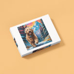 Goldendoodle Sunset Mountain Jigsaw Puzzle<br><div class="desc">Enjoy putting together this beautiful puzzle of this adorable Goldendoodle walking a mountain path as the sunset fills the sky with rainbow colours.</div>