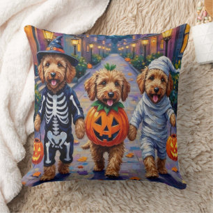 Goldendoodle Trick-or-Treating Halloween Costumes Cushion