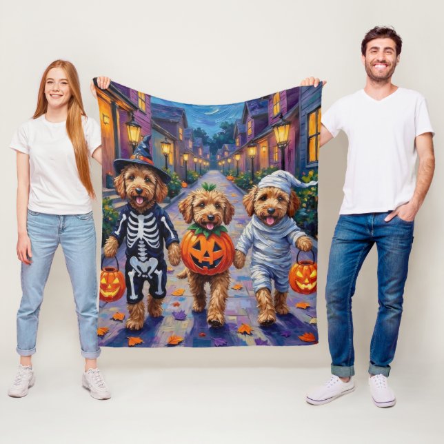Goldendoodle Trick-or-Treating Halloween Costumes Fleece Blanket (In Situ)