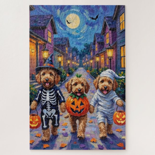 Goldendoodle Trick-or-Treating Halloween Costumes Jigsaw Puzzle (Vertical)
