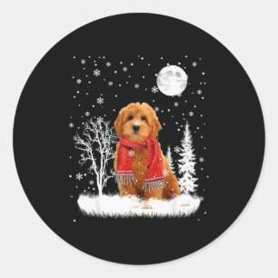 Goldendoodle Under Moonlight Snow Christmas Pajama Classic Round Sticker