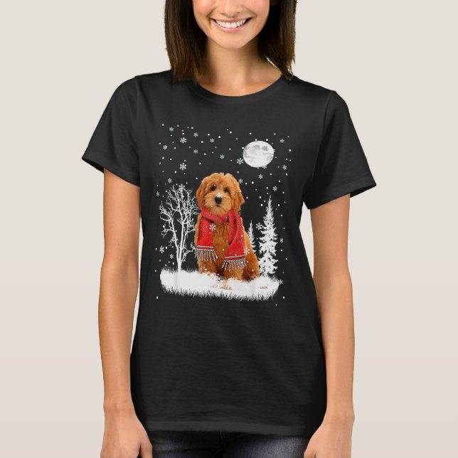 Goldendoodle Under Moonlight Snow Christmas Pajama T-Shirt (Front)