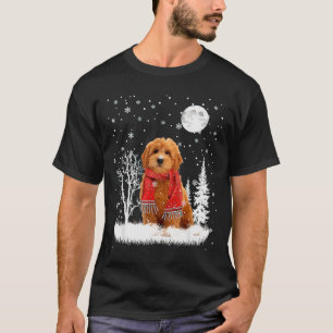 Goldendoodle Under Moonlight Snow Christmas Pajama T-Shirt