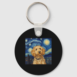 Goldendoodle Van Gogh Starry Night Key Ring