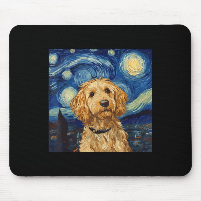 Goldendoodle Van Gogh Starry Night  Mouse Mat (Front)