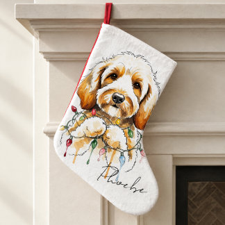 Goldendoodle Watercolor Dog Name Holiday Large Christmas Stocking
