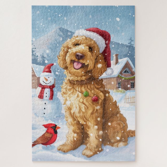 Goldendoodle Winter Wonderland Christmas Joy Jigsaw Puzzle (Vertical)