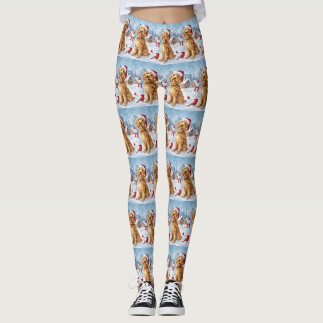 Goldendoodle Winter Wonderland Christmas Joy Leggings (Front)