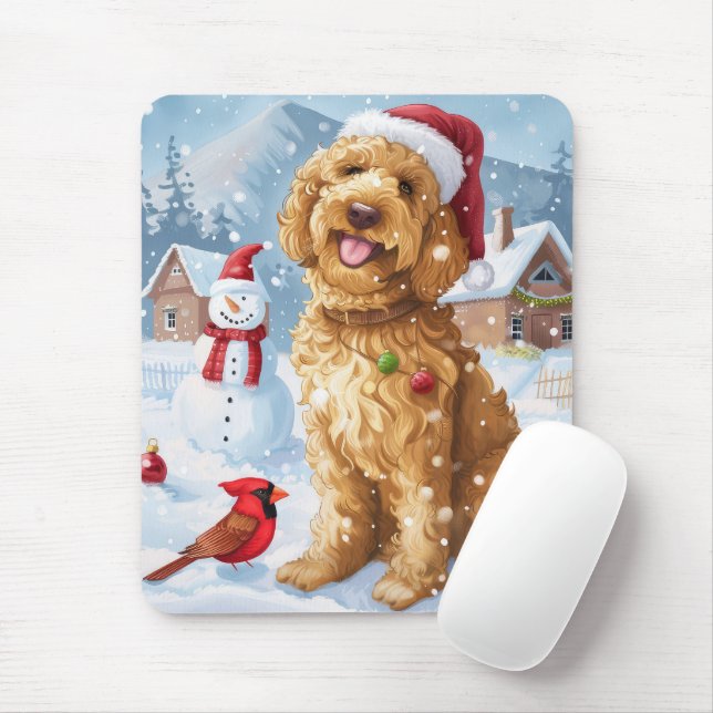 Goldendoodle Winter Wonderland Christmas Joy Mouse Mat (With Mouse)