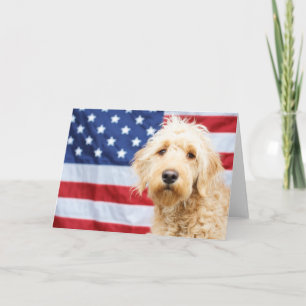 Goldendoodle With American Flag Card