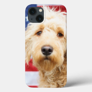 Goldendoodle With American Flag iPhone 13 Case