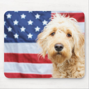 Goldendoodle With American Flag Mouse Mat