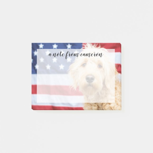 Goldendoodle With American Flag Post-it Notes (Front)