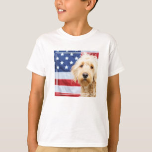 Goldendoodle With American Flag T-Shirt